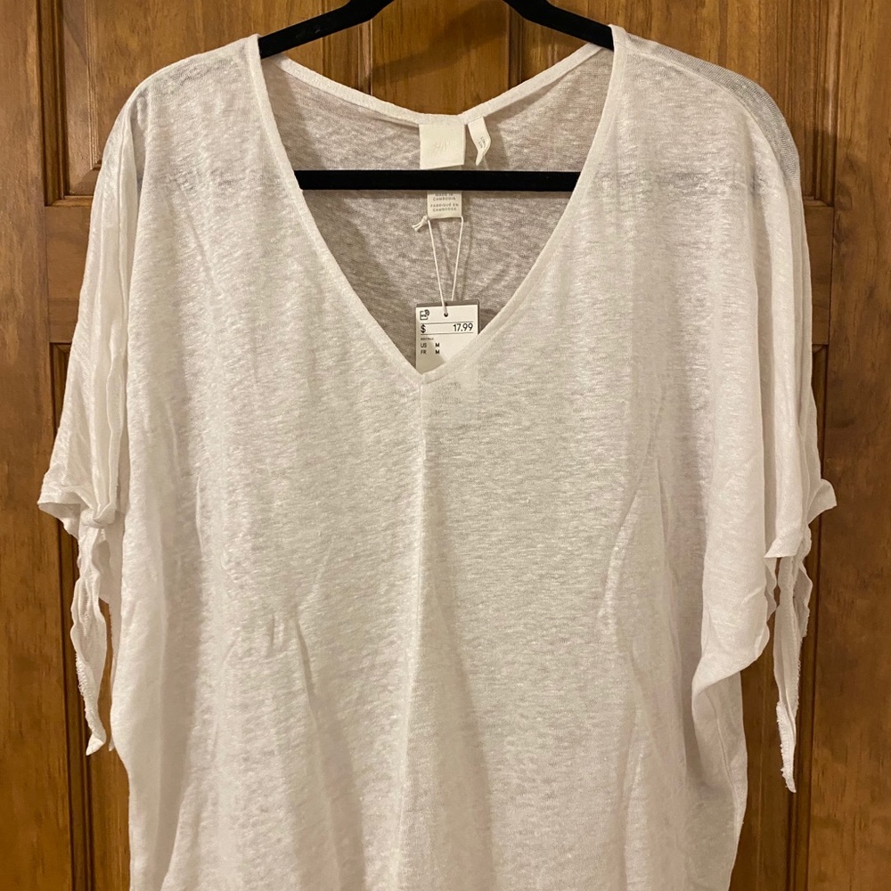 H&M white linen top